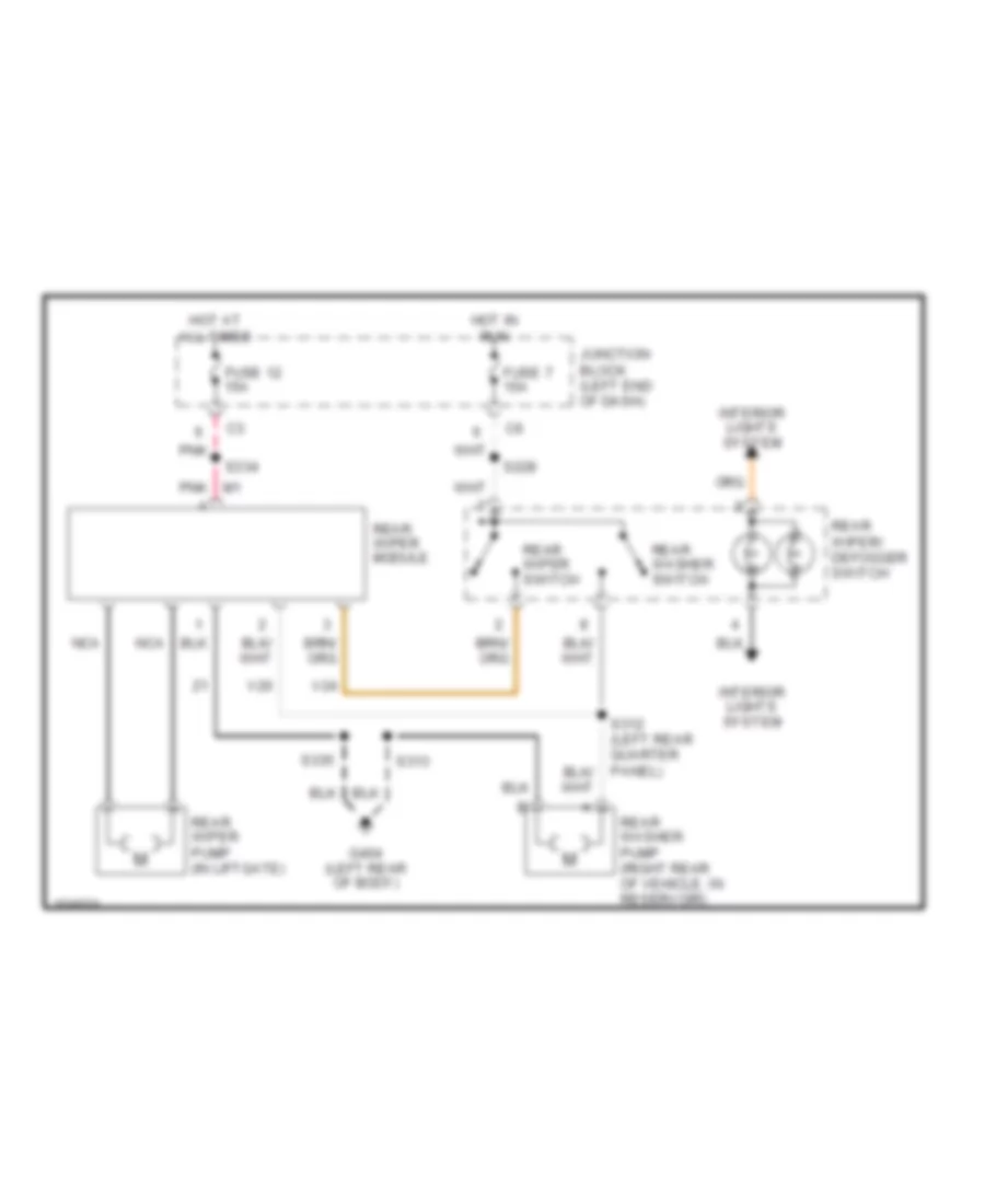 Электросхема заднего стеклоочистителя дворника и омывателя для Dodge Durango 1998