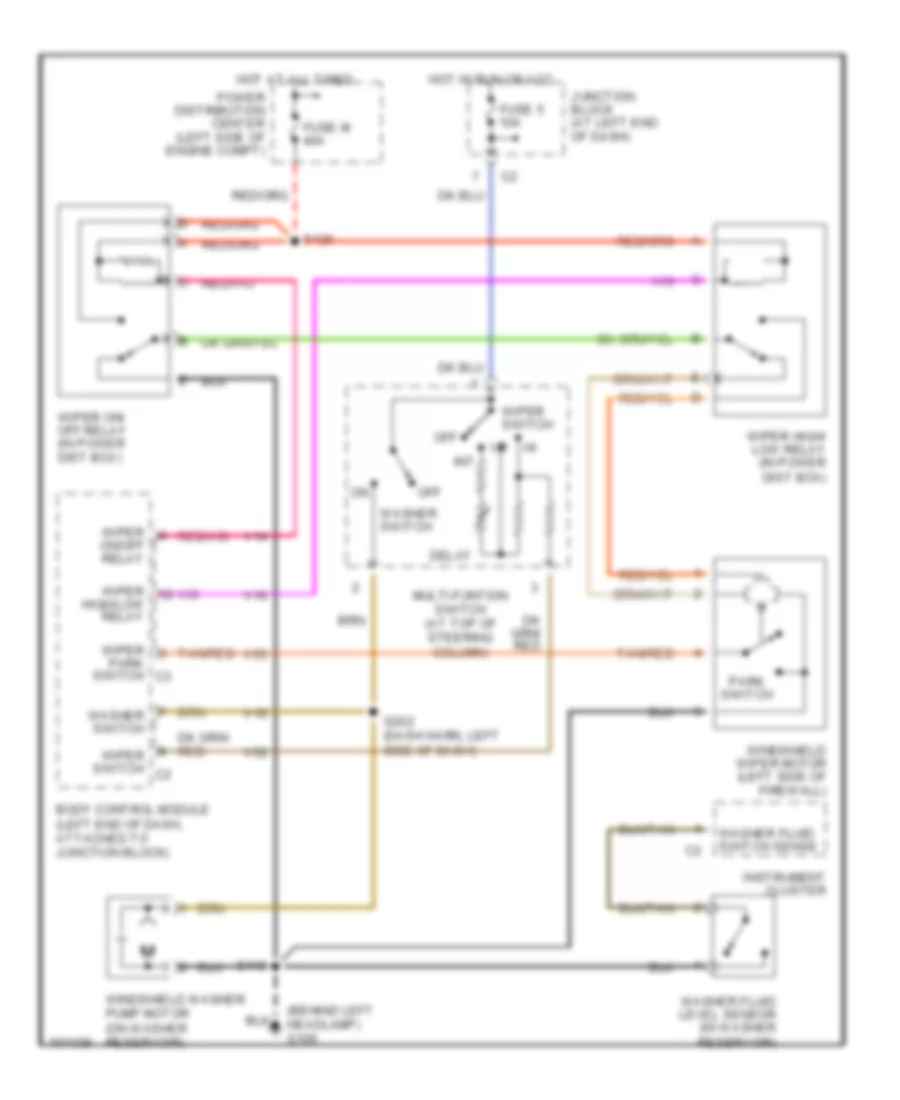 Электросхема стеклоочистителя, дворников и омывателя для Dodge Intrepid ES 1998