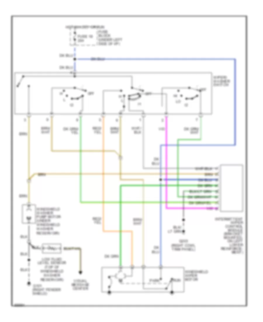 Электросхема стеклоочистителя, дворников и омывателя для Dodge Spirit R/T 1991