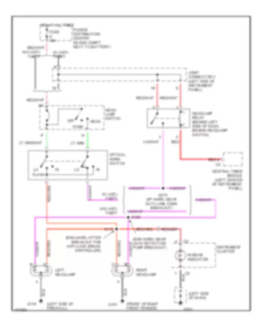 Headlamps Wiring Diagram, without DRL for Dodge Ram Wagon B2500 1998