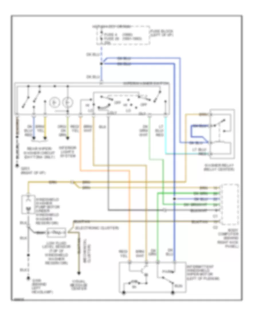 Электросхема стеклоочистителя, дворников и омывателя Интервала для Dodge Daytona ES 1992