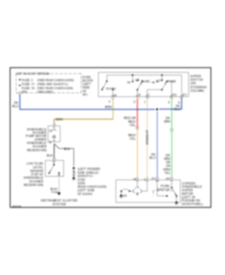 Электросхема стеклоочистителя, дворников и омывателя С 2 скоростями для Dodge Ram Van B350 1990