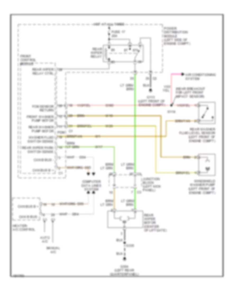 Электросхема заднего стеклоочистителя дворника и омывателя для Dodge Durango 2004