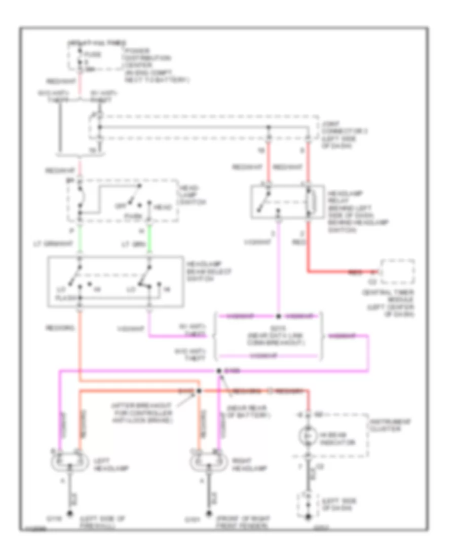 Headlight Wiring Diagram, without DRL for Dodge Ram Van B1500 1999
