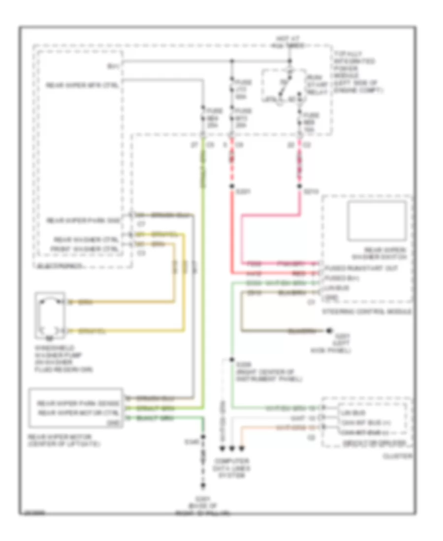 Электросхема заднего стеклоочистителя дворника и омывателя для Dodge Nitro R/T 2007