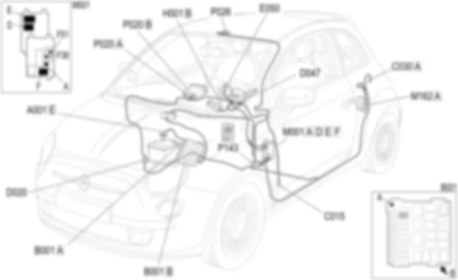 RADIO-TELEPHONE INTEGRE - EMPLACEMENT DES COMPOSANTS Fiat 500 1.4 16v  