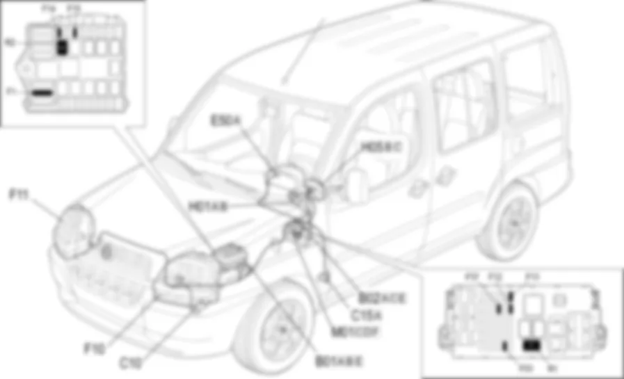 LUZES MEDIOS - LOCALIZACAO COMPONENTES Fiat DOBLO 1.2 8v da 12/03 LUZES MEDIOS - LOCALIZACAO COMPONENTES Fiat DOBLO 1.2 8v da 12/03