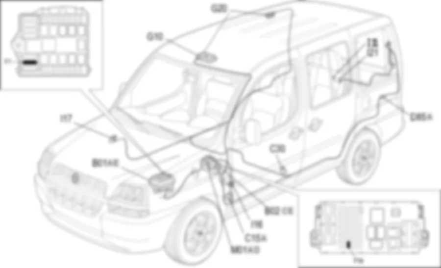 PLAFONIERE - LOCALIZZAZIONE COMPONENTI Fiat DOBLO 1.9 JTD 8V Fino a 10/2000 PLAFONIERE - LOCALIZZAZIONE COMPONENTI Fiat DOBLO 1.9 JTD 8V Fino a 10/2000