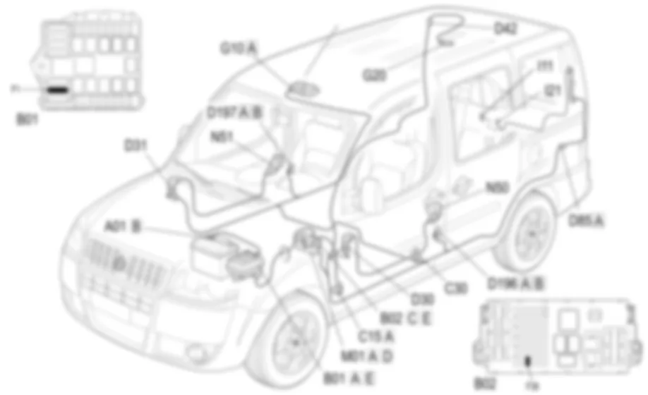 DECKENLEUCHTEN - EINBAULAGE DER BAUTEILE Fiat DOBLO 1.9 JTD 8V Fino a 10/2000 DECKENLEUCHTEN - EINBAULAGE DER BAUTEILE Fiat DOBLO 1.9 JTD 8V Fino a 10/2000
