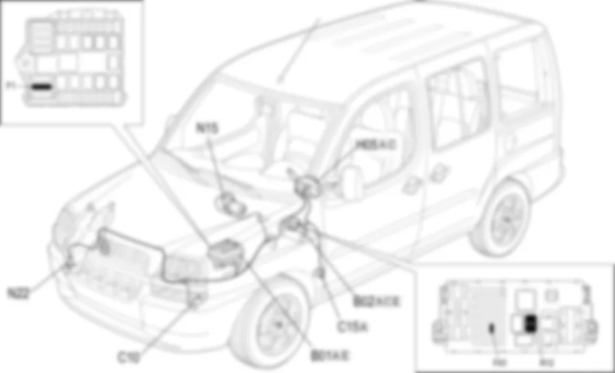 SCHEIBENWISCHER/WASCHER - LAGE DER BAUTEILE Fiat DOBLO 1.9 JTD 8V Fino a 10/2000 SCHEIBENWISCHER/WASCHER - LAGE DER BAUTEILE Fiat DOBLO 1.9 JTD 8V Fino a 10/2000