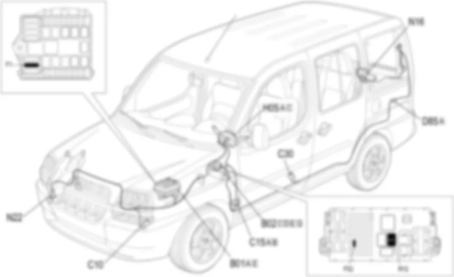 HECKSCHEIBENWISCH-WASCHANLAGE - LAGE DER BAUTEILE Fiat DOBLO 1.9 JTD 8V Fino a 10/2000 HECKSCHEIBENWISCH-WASCHANLAGE - LAGE DER BAUTEILE Fiat DOBLO 1.9 JTD 8V Fino a 10/2000