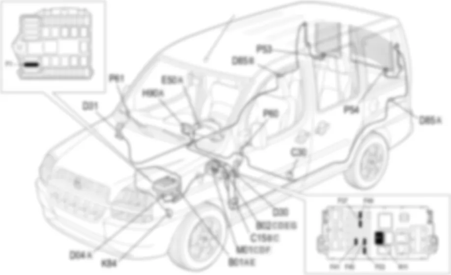 ENTEISUNG DER HECKSCHEIBE               UND DER AUSSENSPIEGEL - LAGE DER BAUTEILE Fiat DOBLO 1.9 JTD 8V  Fino a 10/2000