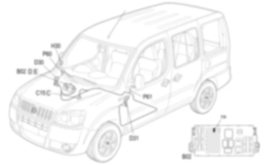 REGOLAZIONE SPECCHI RETROVISORI - LOCALIZZAZIONE COMPONENTI Fiat DOBLO 1.4 8v  Da 10/2000