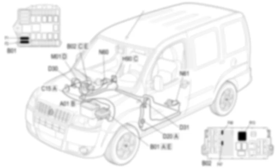 VORDERE SCHEIBENHEBER - EINBAULAGE DER BAUTEILE Fiat DOBLO 1.4 8v  Fino a 10/2000