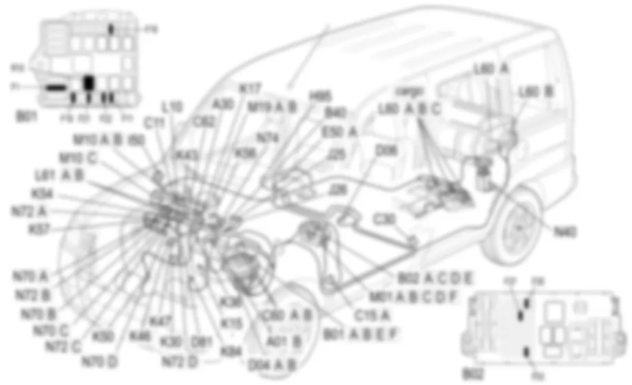 METHANE ENGINE ELECTRONIC MANAGEMENT - COMPONENT LOCATION Fiat DOBLO 1.6 16v  Da 10/2000
