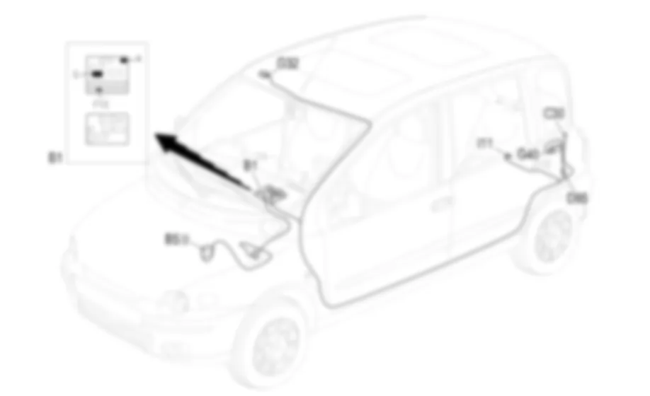 LUCE CASSETTO - LUCE               BAULE - LUCE ANTINA PARASOLE - Localizzazione componenti Fiat MULTIPLA 1.9 JTD 8V  da 06/99 a 03/02
