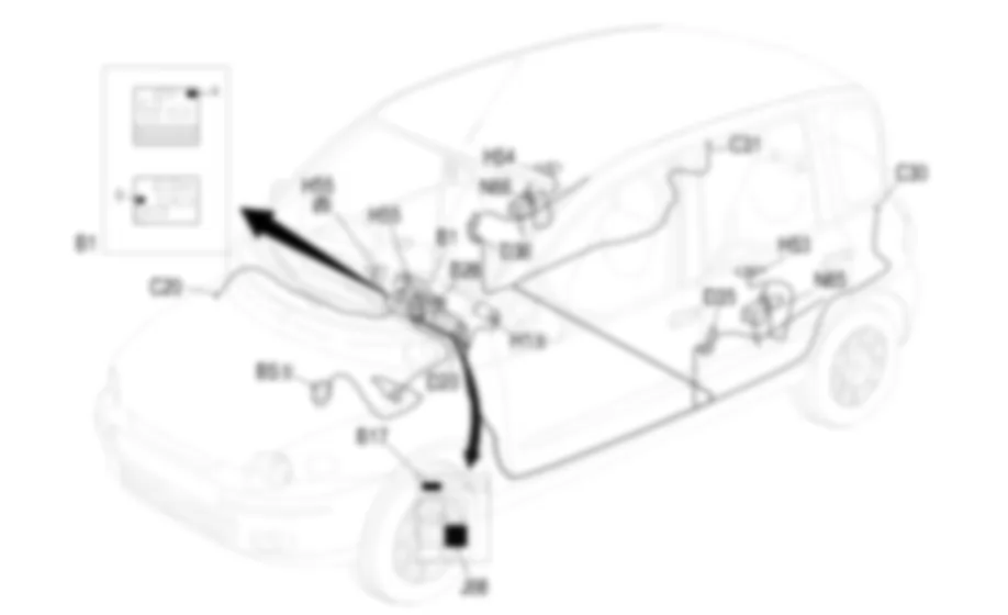 PODNOSNIKI SZYB               TYLNYCH - Rozmieszczenie elementow Fiat MULTIPLA 1.6 16v  fino a 05/99