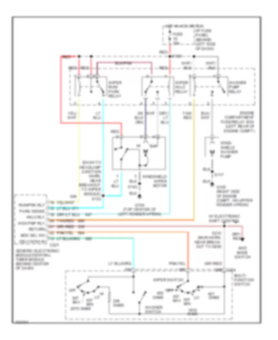Электросхема стеклоочистителя, дворников и омывателя для Ford Ranger 1998