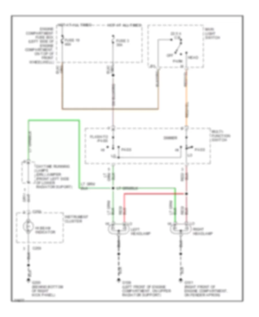 Headlight Wiring Diagram, without DRL for Ford Bronco 1996
