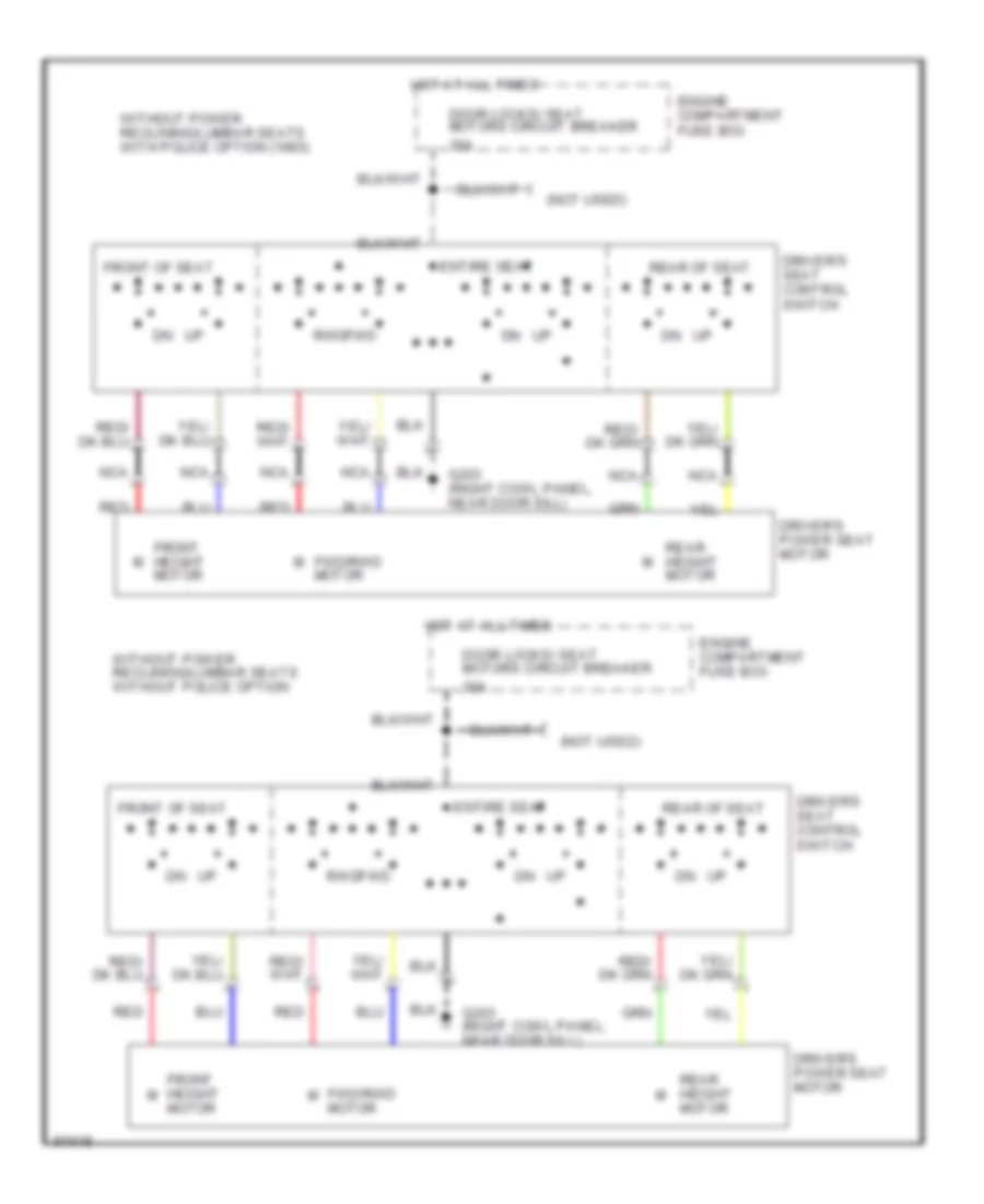 Power Seat Wiring Diagram, without Power LumbarReclining Seats for Ford Crown Victoria 1992