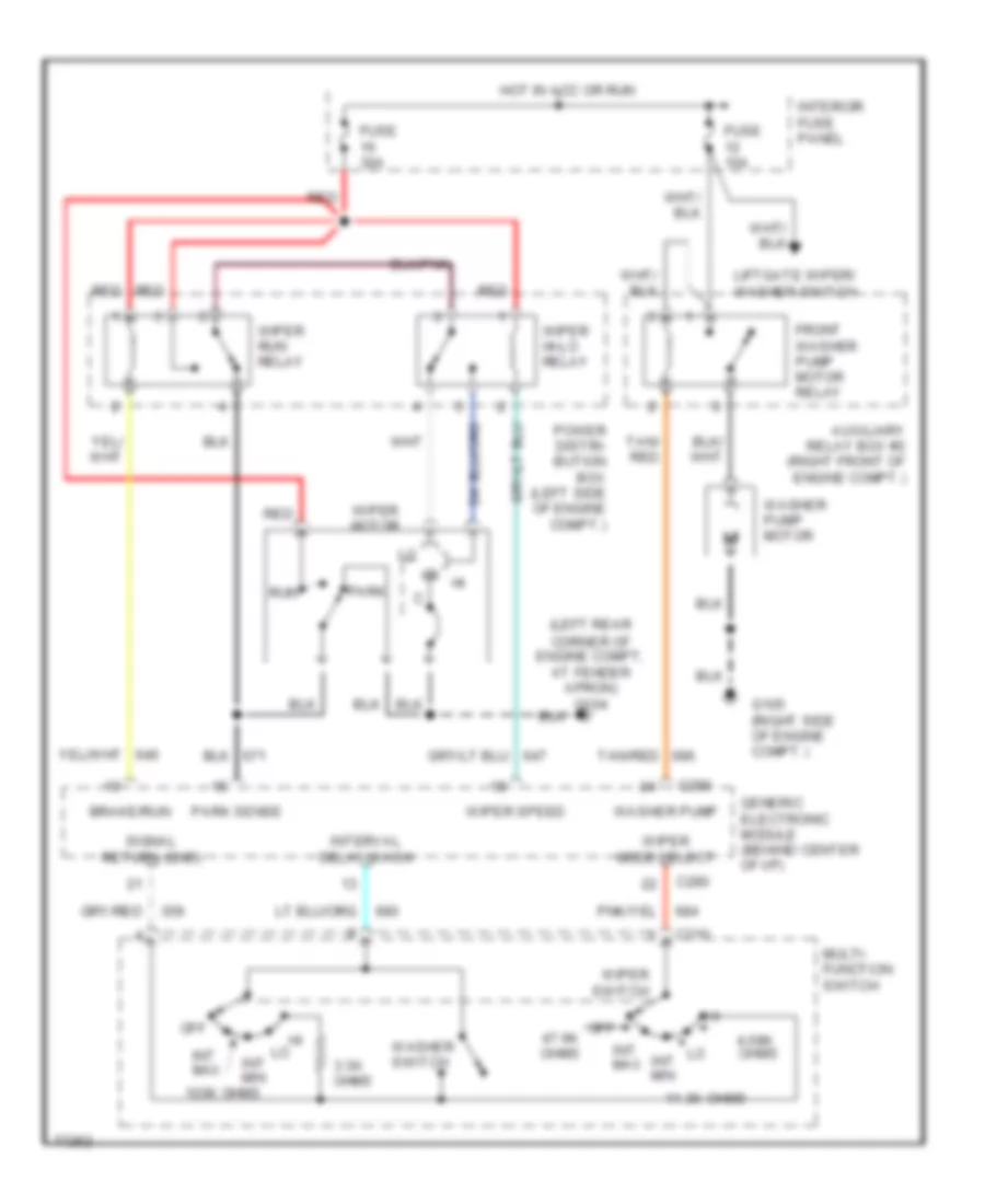 Электросхема передних стеклоочистителей дворников и омывателя лобового стекла для Ford Explorer 1996
