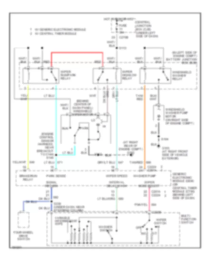 Электросхема стеклоочистителя, дворников и омывателя для Ford Pickup Heritage F150 2004