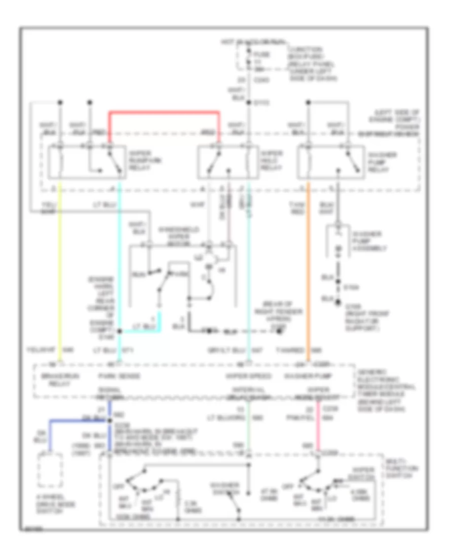 Электросхема стеклоочистителя, дворников и омывателя для Ford Pickup F150 1998