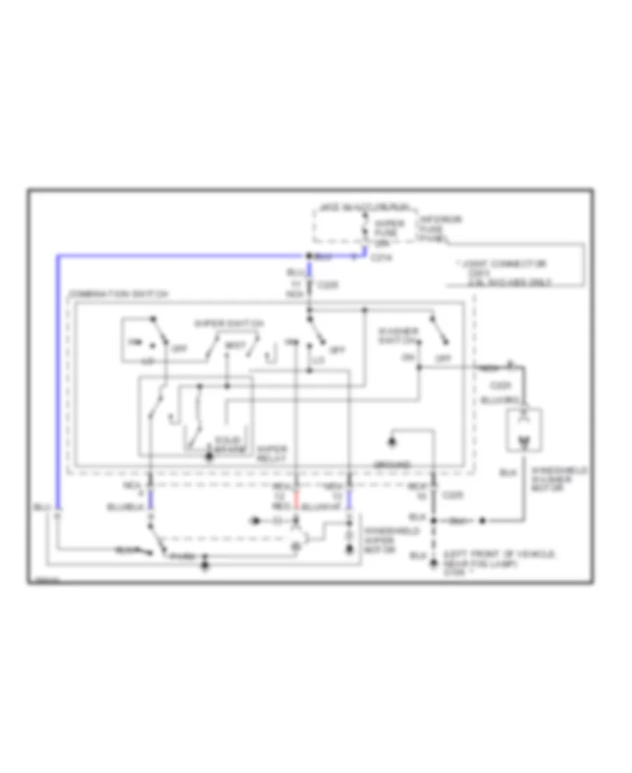 Электросхема стеклоочистителя, дворников и омывателя С 2 скоростями для Ford Probe GT 1996