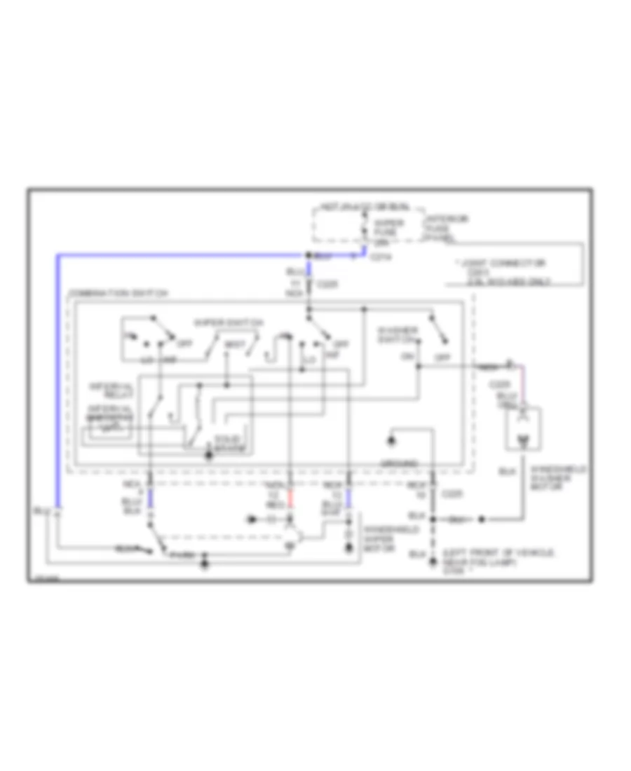 Электросхема стеклоочистителя, дворников и омывателя Интервала для Ford Probe GT 1996