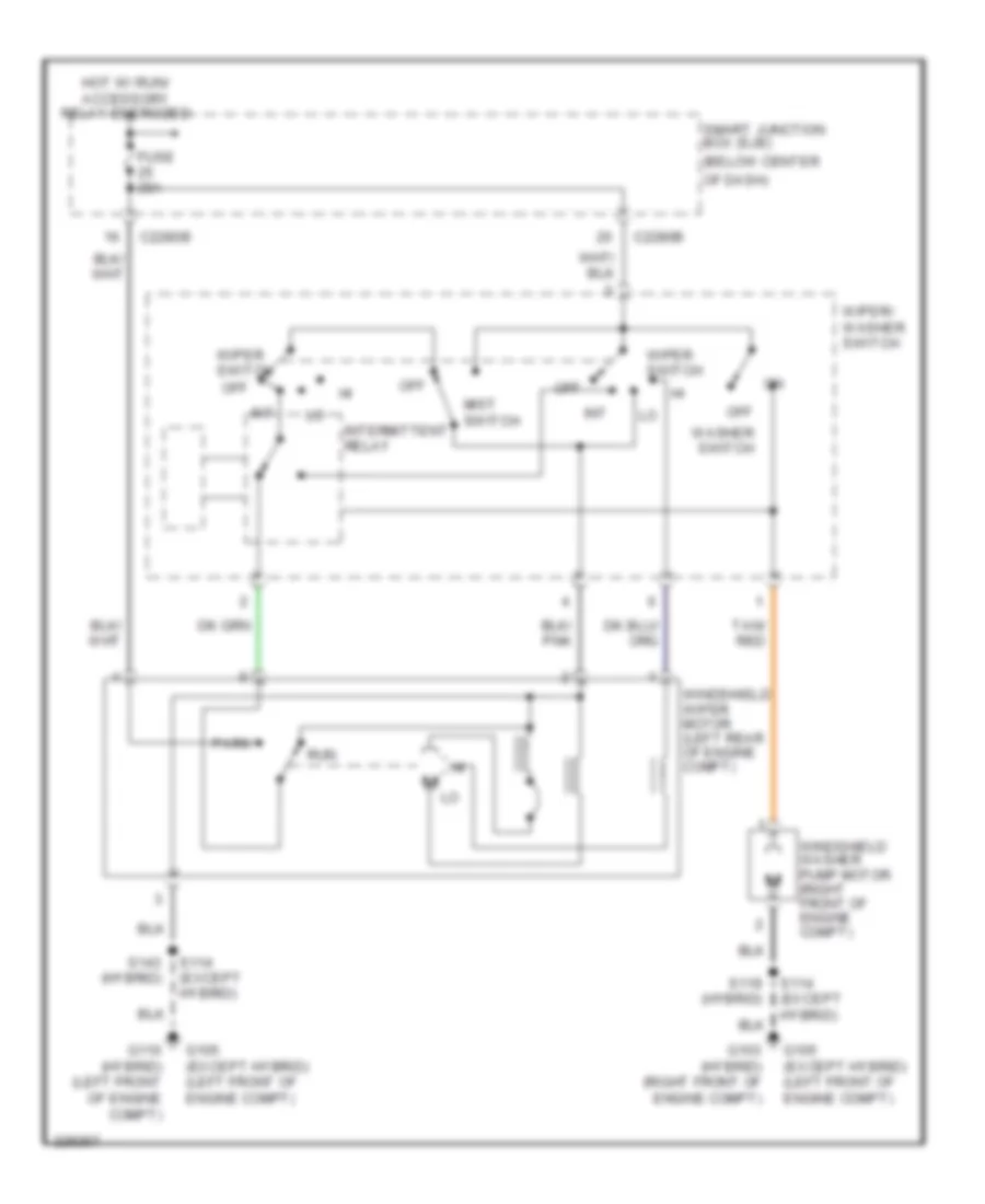 Электросхема передних стеклоочистителей дворников и омывателя лобового стекла для Ford Escape 2006