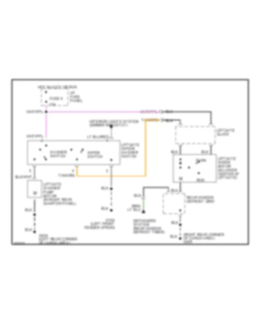 Электросхема заднего стеклоочистителя дворника и омывателя для Ford Taurus SHO 1992