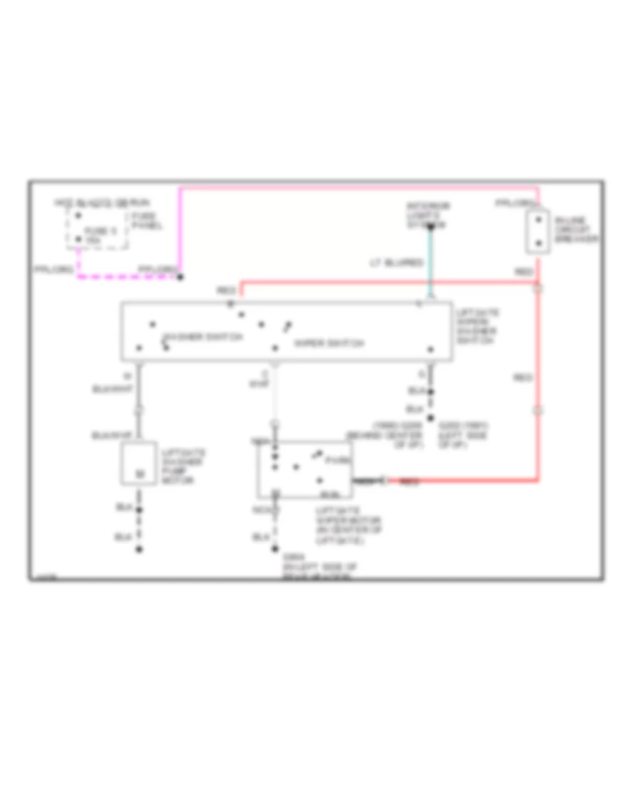 Электросхема заднего стеклоочистителя дворника и омывателя для Ford Aerostar 1990