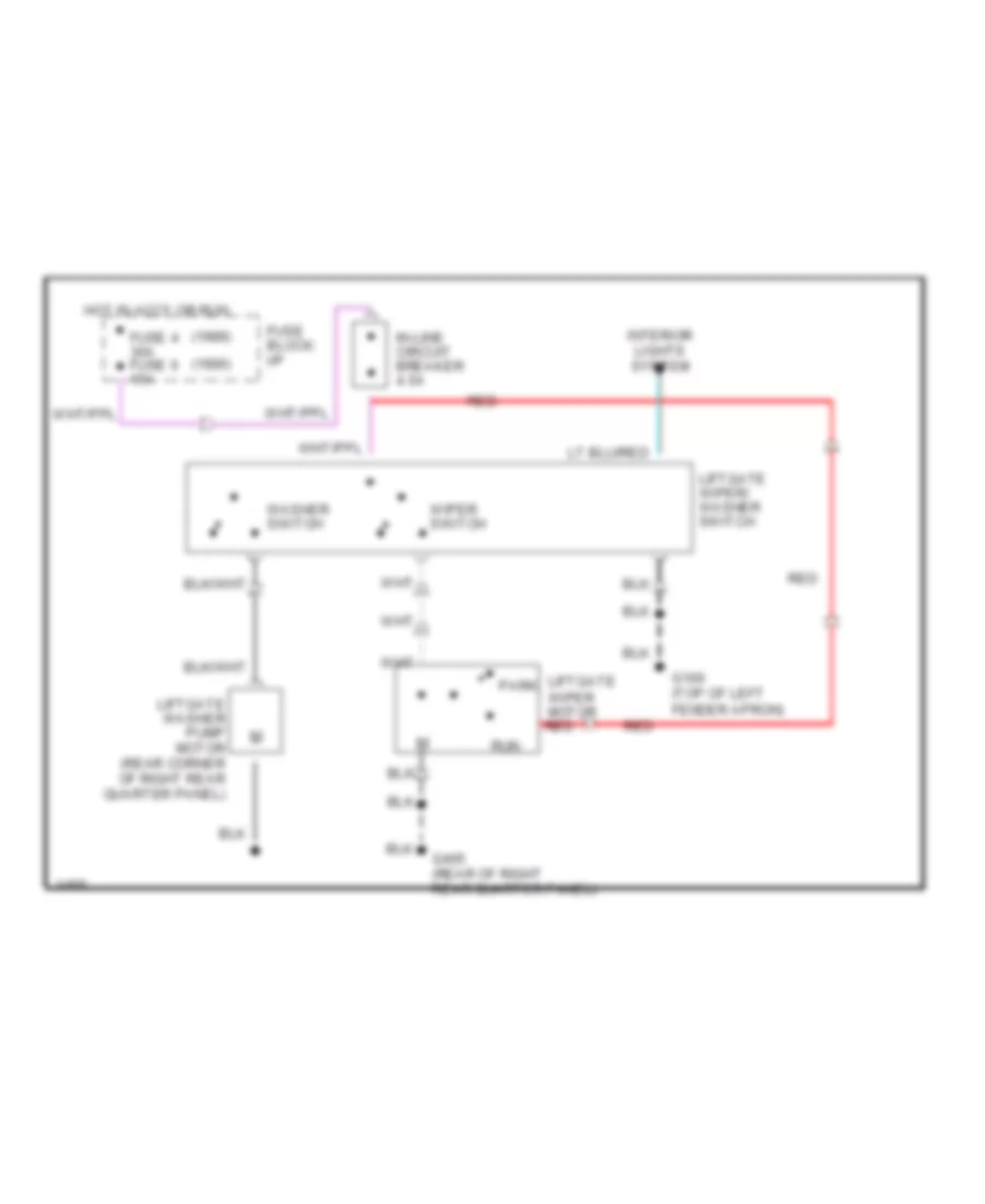 Электросхема заднего стеклоочистителя дворника и омывателя для Ford Bronco II 1990