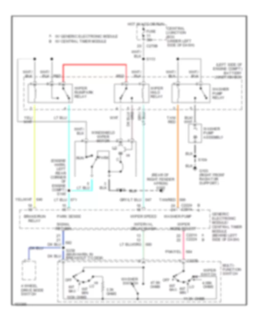 Электросхема стеклоочистителя, дворников и омывателя для Ford Pickup F150 2002