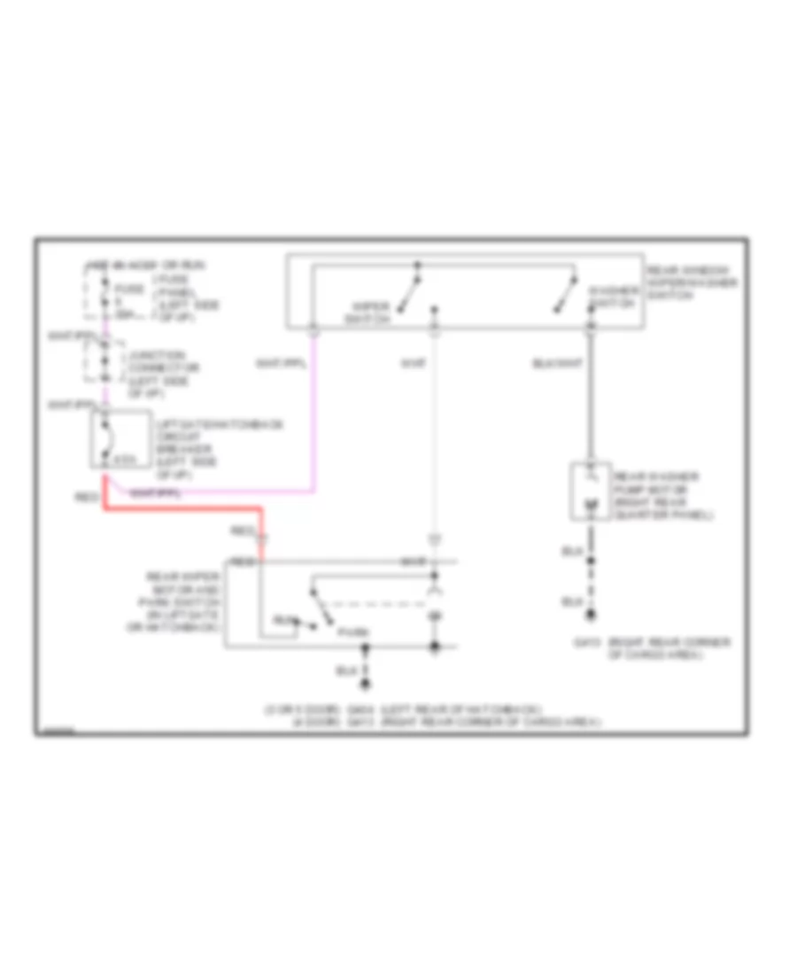 Электросхема заднего стеклоочистителя дворника и омывателя для Ford Escort Pony 1990