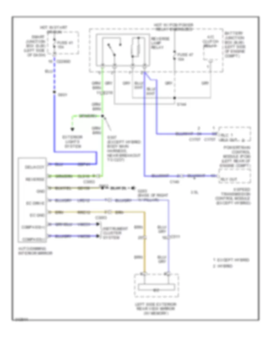 Electrochromic Mirror Wiring Diagram, without Navigation for Ford Fusion SE 2011