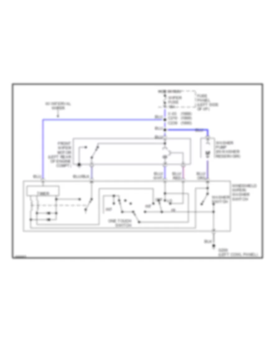 Электросхема передних стеклоочистителей дворников и омывателя лобового стекла для Ford Festiva LX 1990