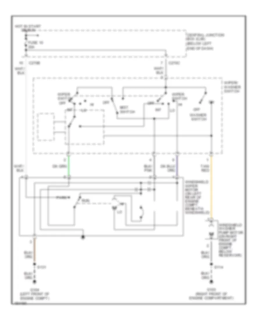 Электросхема передних стеклоочистителей дворников и омывателя лобового стекла для Ford Escape 2004