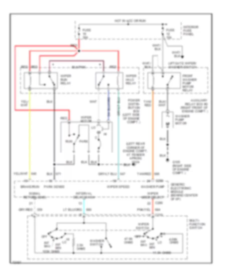 Электросхема передних стеклоочистителей дворников и омывателя лобового стекла для Ford Explorer 1995