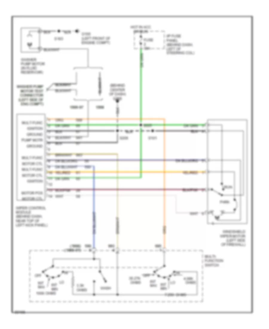 Электросхема стеклоочистителя, дворников и омывателя для Ford Mustang 1997