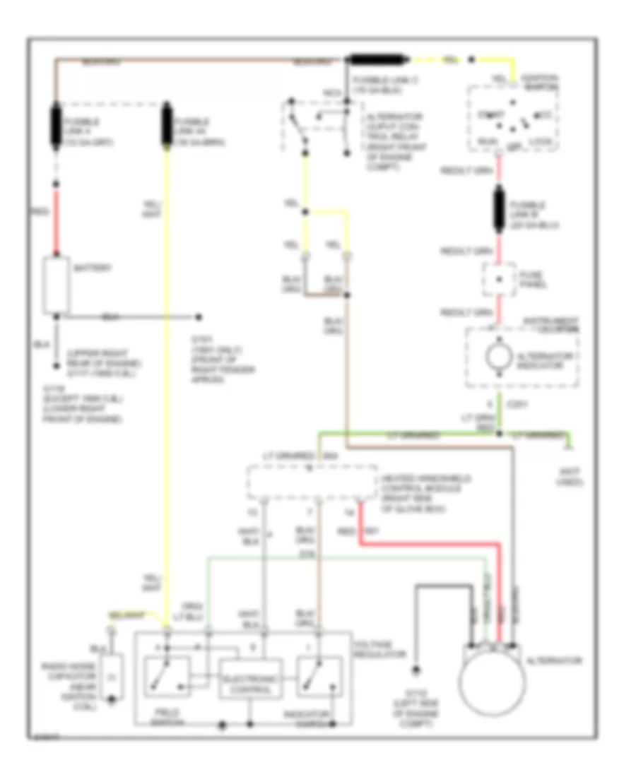 Charging Wiring Diagram, with Heated Windshield for Ford LTD Crown Victoria Country Squire LX 1991