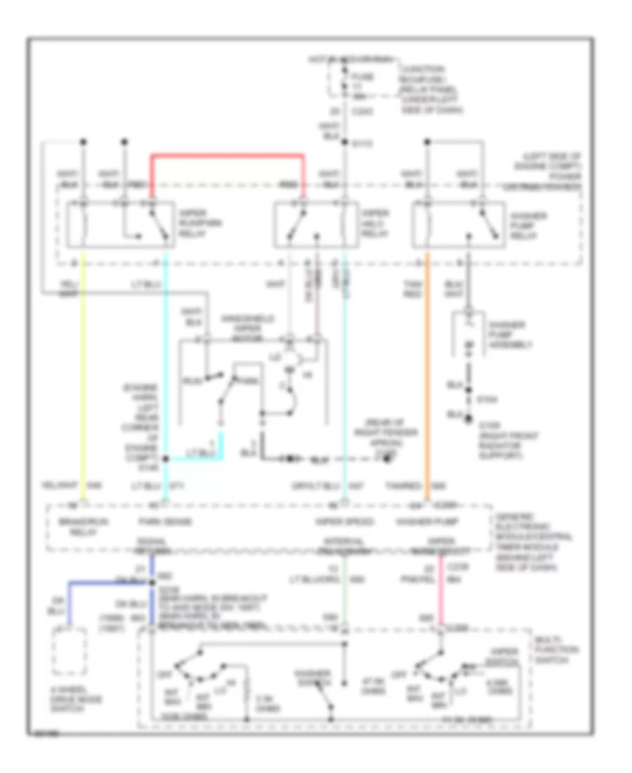 Электросхема стеклоочистителя, дворников и омывателя для Ford Pickup F150 1997