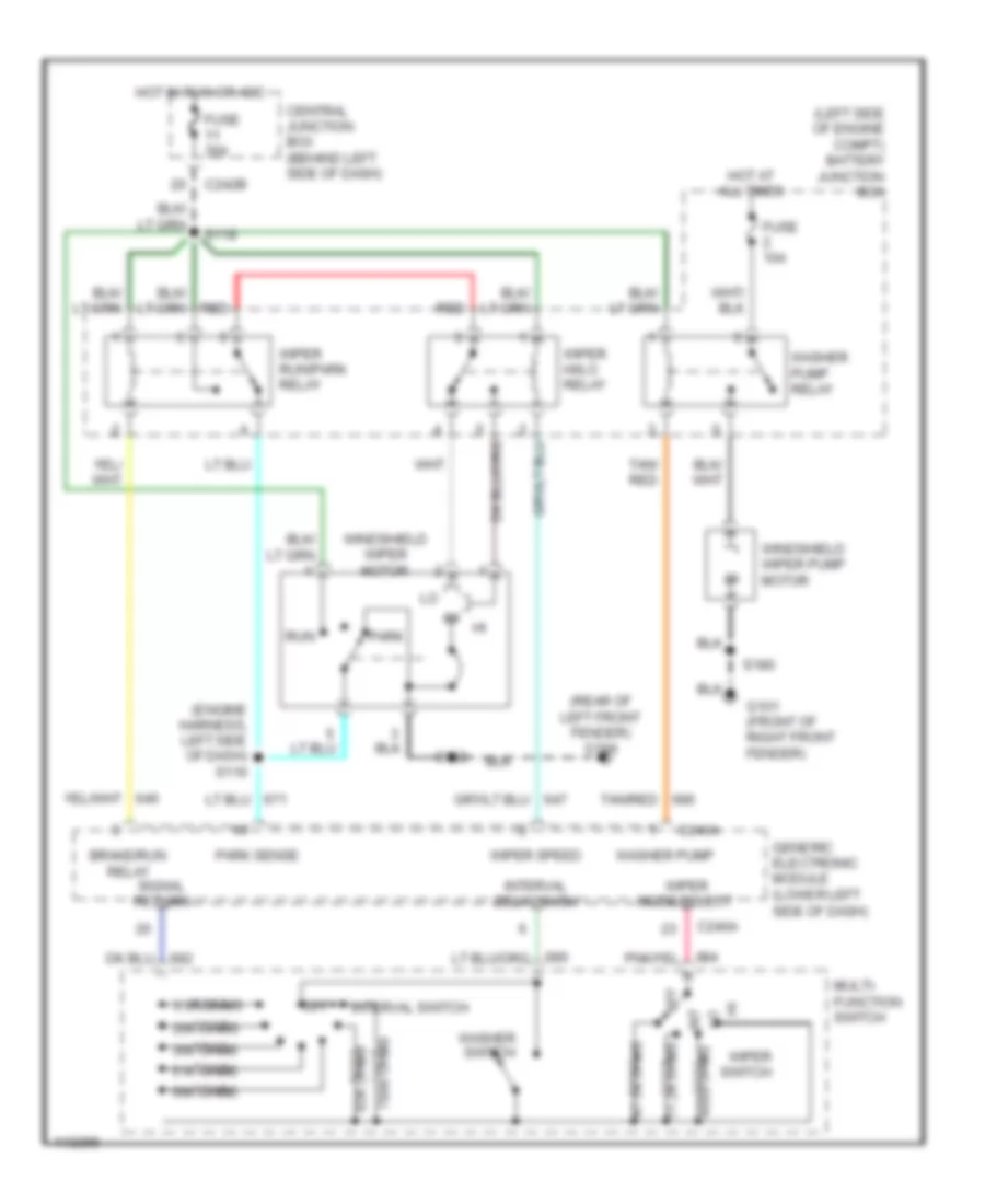 Электросхема стеклоочистителя, дворников и омывателя для Ford F550 Super Duty 2001