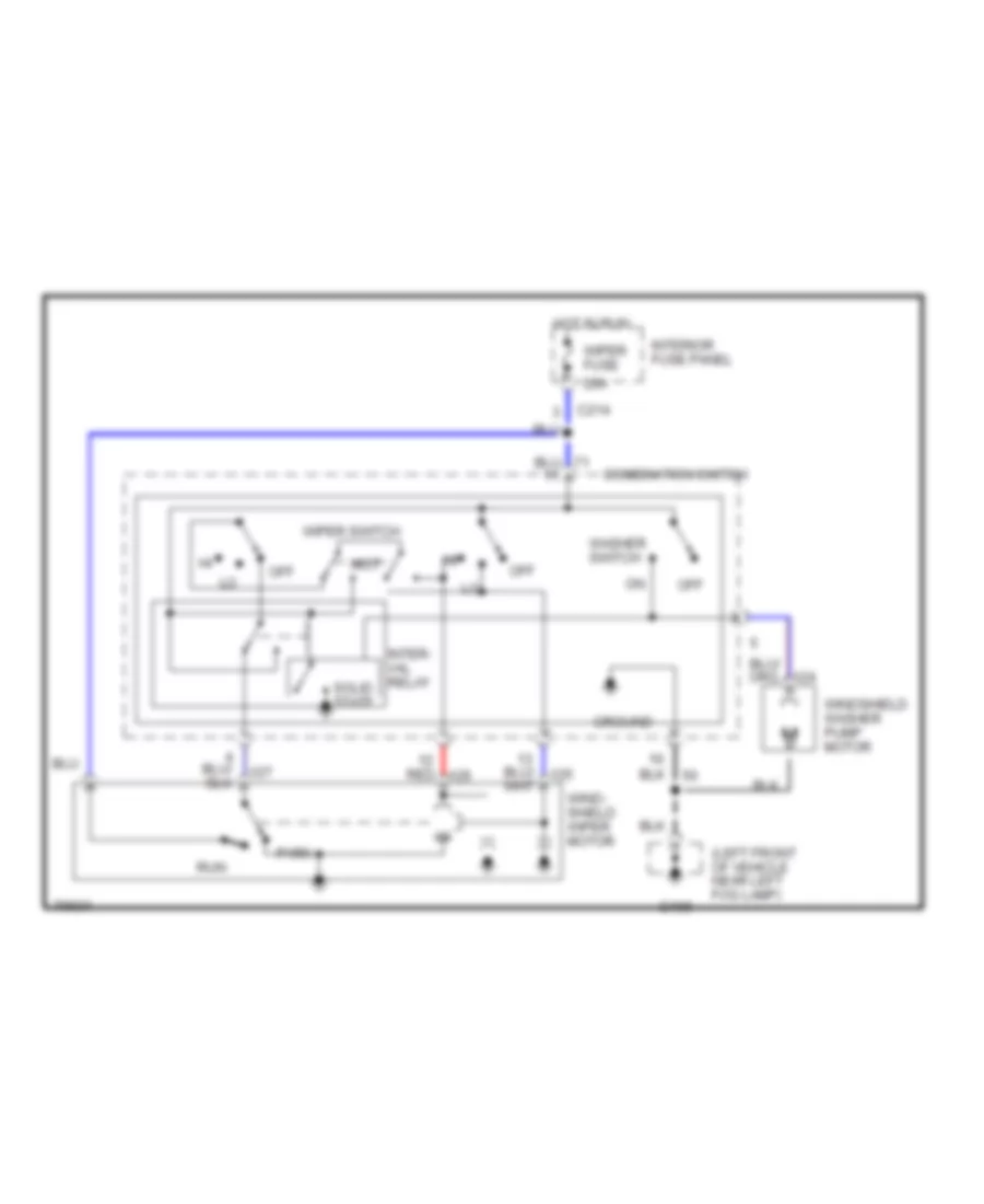 Электросхема стеклоочистителя, дворников и омывателя С 2 скоростями для Ford Probe SE 1995