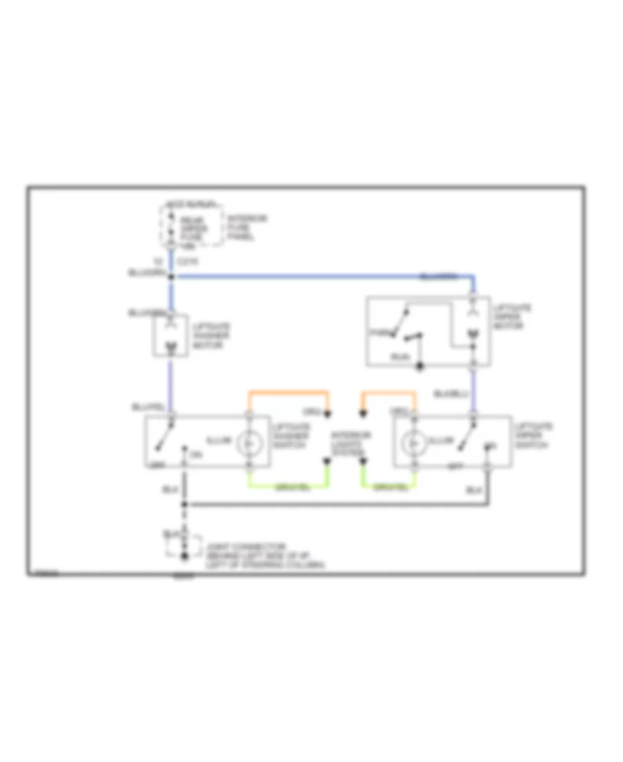 Электросхема заднего стеклоочистителя дворника и омывателя для Ford Probe SE 1995