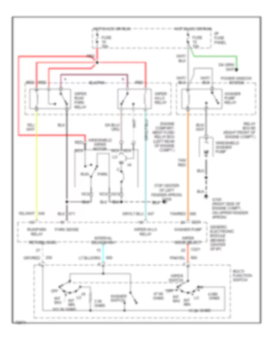 Электросхема стеклоочистителя, дворников и омывателя для Ford Ranger 1995