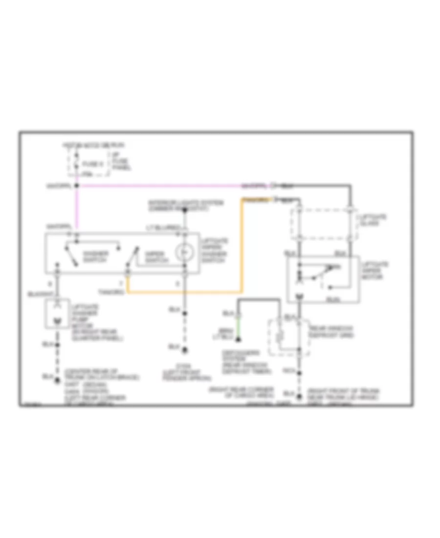 Электросхема заднего стеклоочистителя дворника и омывателя для Ford Taurus SHO 1995