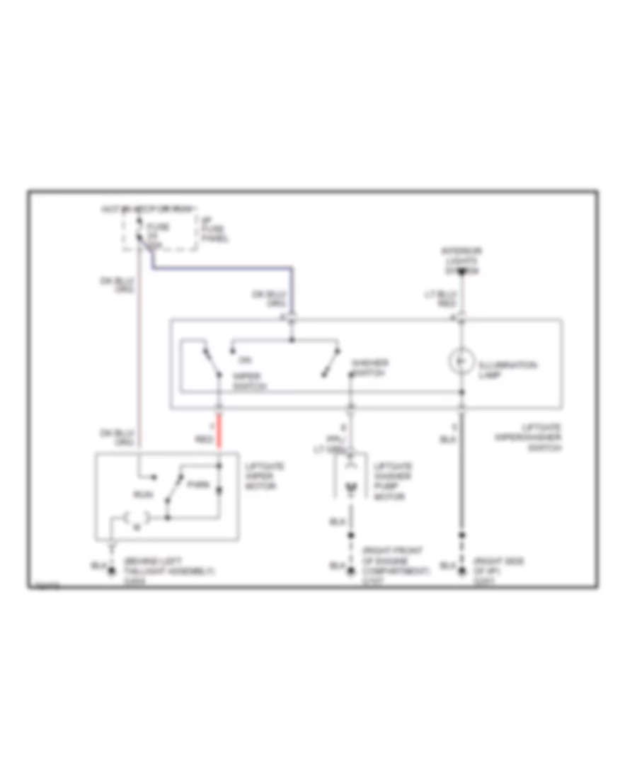 Электросхема заднего стеклоочистителя дворника и омывателя для Ford Windstar 1995