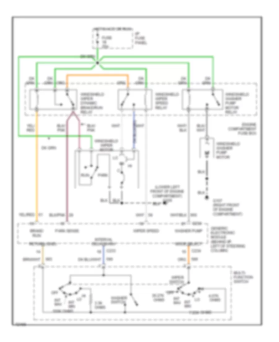 Электросхема передних стеклоочистителей дворников и омывателя лобового стекла для Ford Windstar GL 1995