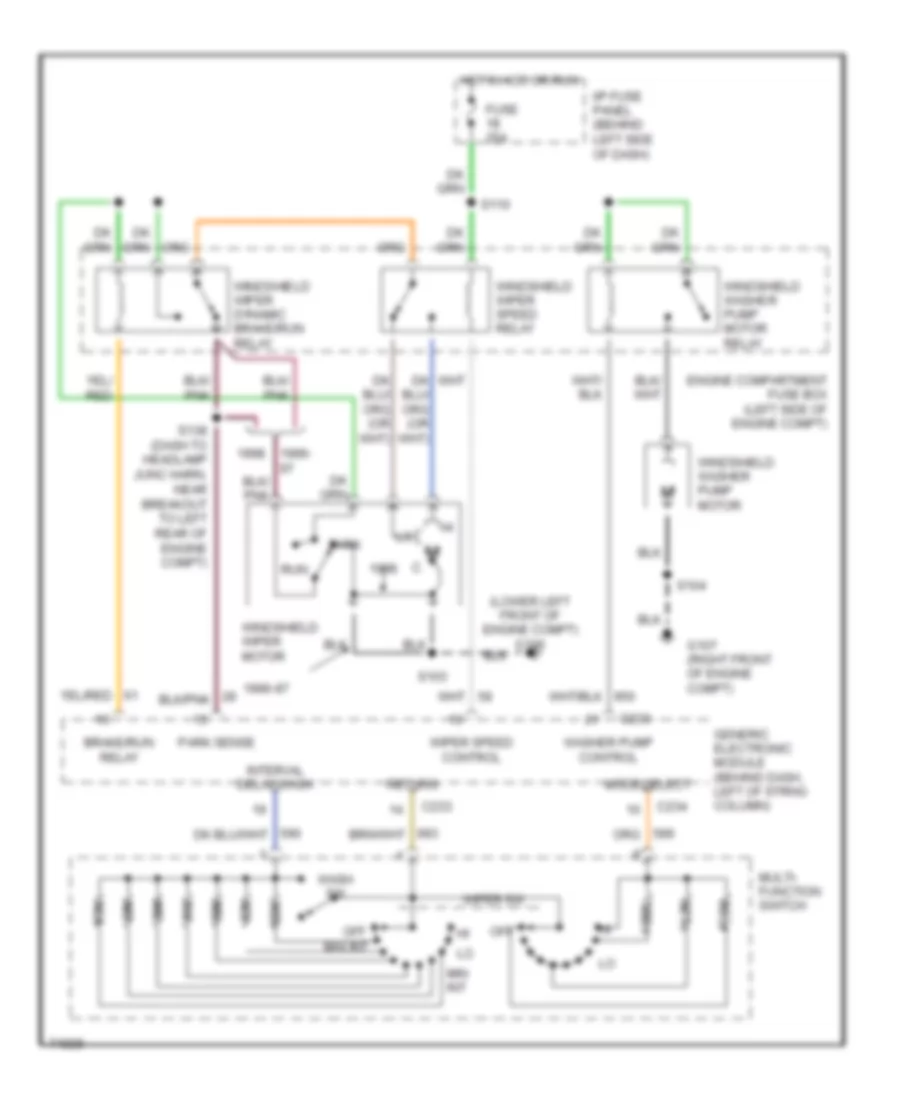 Электросхема переднего дворника стеклоочистителя и омывателя для Ford Windstar 1997